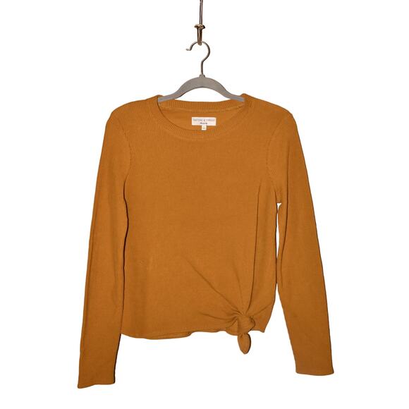 TEXTURE & THREAD NEW $40 Long Sleeve Jacquard Knot Front Top Gold Small - Picture 1 of 4